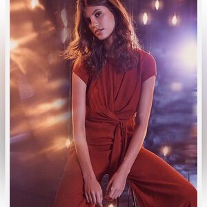 MAEVE ANTHROPOLOGIE NWT red wide leg cap sleeve ankle jumpsuit romper size 0